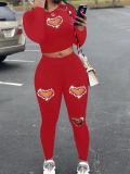 LW Y2K Milk Fiber Round Neck Hot Drilling Pierced Long Sleeve Two-piece Pants Set